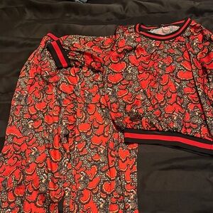 Red and Black Silk Two Piece